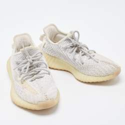 Pre Owned Yeezy x Adidas Grey/White Cotton Knit Boost 350 V2 Static Reflective Sneakers Size 38