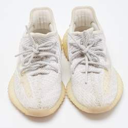 Pre Owned Yeezy x Adidas Grey/White Cotton Knit Boost 350 V2 Static Reflective Sneakers Size 38