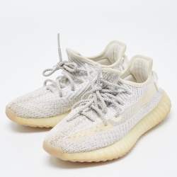 Pre Owned Yeezy x Adidas Grey/White Cotton Knit Boost 350 V2 Static Reflective Sneakers Size 38