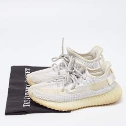 Pre Owned Yeezy x Adidas Grey/White Cotton Knit Boost 350 V2 Static Reflective Sneakers Size 38