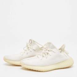 Pre Owned Yeezy x Adidas Cotton Knit Boost 350 V2 Triple White Sneakers Size FR 37 1/3