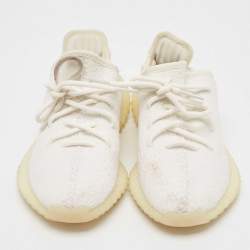 Pre Owned Yeezy x Adidas Cotton Knit Boost 350 V2 Triple White Sneakers Size FR 37 1/3