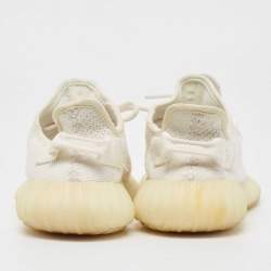 Pre Owned Yeezy x Adidas Cotton Knit Boost 350 V2 Triple White Sneakers Size FR 37 1/3