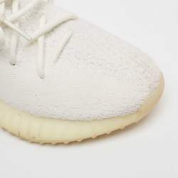 Pre Owned Yeezy x Adidas Cotton Knit Boost 350 V2 Triple White Sneakers Size FR 37 1/3
