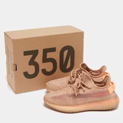 Pre Owned Yeezy x Adidas Orange Knit Fabric Boost 350 V2 Clay Sneakers Size 38