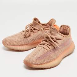 Pre Owned Yeezy x Adidas Orange Knit Fabric Boost 350 V2 Clay Sneakers Size 38