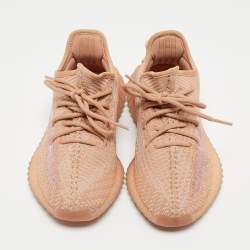 Pre Owned Yeezy x Adidas Orange Knit Fabric Boost 350 V2 Clay Sneakers Size 38