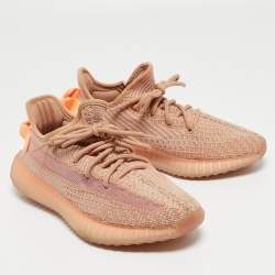 Pre Owned Yeezy x Adidas Orange Knit Fabric Boost 350 V2 Clay Sneakers Size 38