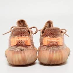 Pre Owned Yeezy x Adidas Orange Knit Fabric Boost 350 V2 Clay Sneakers Size 38