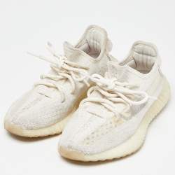 Pre Owned Yeezy x Adidas Cream Knit Fabric Boost 350 V2 Bone Sneakers Size 37 1/3