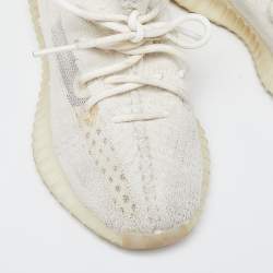 Pre Owned Yeezy x Adidas Cream Knit Fabric Boost 350 V2 Bone Sneakers Size 37 1/3