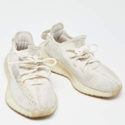Pre Owned Yeezy x Adidas Cream Knit Fabric Boost 350 V2 Bone Sneakers Size 37 1/3