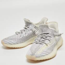 Pre Owned Yeezy x Adidas White Knit Fabric Boost 350 V2 Citrin Sneakers Size 36 2/3
