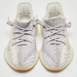 Pre Owned Yeezy x Adidas White Knit Fabric Boost 350 V2 Citrin Sneakers Size 36 2/3