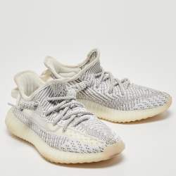 Pre Owned Yeezy x Adidas White Knit Fabric Boost 350 V2 Citrin Sneakers Size 36 2/3