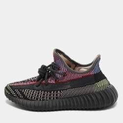 Pre Owned Yeezy x Adidas Black Knit Fabric Boost 350 V2 Yecheil Sneakers Size 38