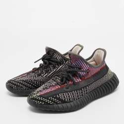 Pre Owned Yeezy x Adidas Black Knit Fabric Boost 350 V2 Yecheil Sneakers Size 38