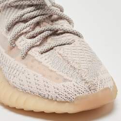 Pre Owned Yeezy x Adidas Grey/Pink Knit Fabric Boost 350 V2 Synth Sneakers Size 38