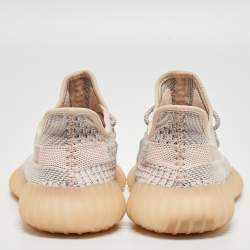 Pre Owned Yeezy x Adidas Grey/Pink Knit Fabric Boost 350 V2 Synth Sneakers Size 38