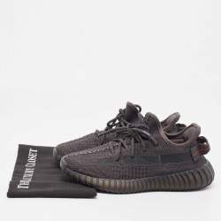 Pre Owned Yeezy x Adidas Black Knit Fabric Boost 350 V2 -Static-Black-Reflective Sneakers Size 38