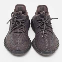 Pre Owned Yeezy x Adidas Black Knit Fabric Boost 350 V2 -Static-Black-Reflective Sneakers Size 38