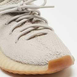 Pre Owned Yeezy x Adidas Grey Knit Fabric Boost 350 V2 Sesame Sneakers Size 38