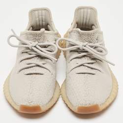 Pre Owned Yeezy x Adidas Grey Knit Fabric Boost 350 V2 Sesame Sneakers Size 38