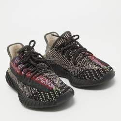 Pre Owned Yeezy x Adidas Black Knit Fabric Boost 350 V2 Yecheil Non-Reflective Sneakers Size 38 2/3