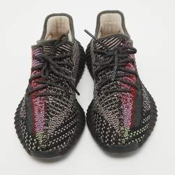 Pre Owned Yeezy x Adidas Black Knit Fabric Boost 350 V2 Yecheil Non-Reflective Sneakers Size 38 2/3