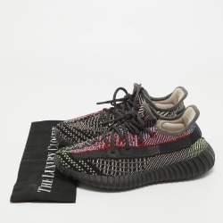 Pre Owned Yeezy x Adidas Black Knit Fabric Boost 350 V2 Yecheil Non-Reflective Sneakers Size 38 2/3