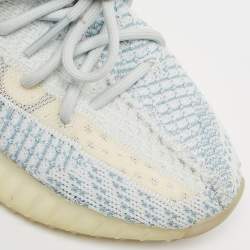 Pre Owned Yeezy x Adidas Blue/White Knit Fabric Boost 350 V2 Cloud-White Sneakers Size 36
