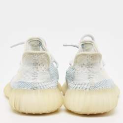 Pre Owned Yeezy x Adidas Blue/White Knit Fabric Boost 350 V2 Cloud-White Sneakers Size 36