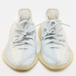 Pre Owned Yeezy x Adidas Blue/White Knit Fabric Boost 350 V2 Cloud-White Sneakers Size 36