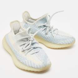 Pre Owned Yeezy x Adidas Blue/White Knit Fabric Boost 350 V2 Cloud-White Sneakers Size 36