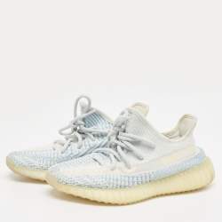 Pre Owned Yeezy x Adidas Blue/White Knit Fabric Boost 350 V2 Cloud-White Sneakers Size 36