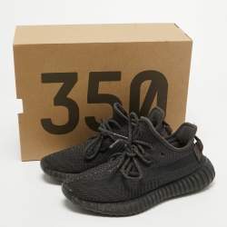 Pre Owned Yeezy x Adidas Black Knit Fabric Boost 350 V2 Black Sneakers Size 37 1/3