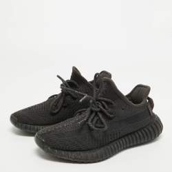 Pre Owned Yeezy x Adidas Black Knit Fabric Boost 350 V2 Black Sneakers Size 37 1/3