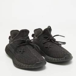 Pre Owned Yeezy x Adidas Black Knit Fabric Boost 350 V2 Black Sneakers Size 37 1/3