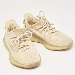 Pre Owned Yeezy x Adidas Cream Knit Fabric Boost 350 V2 Flax Sneakers Size 40