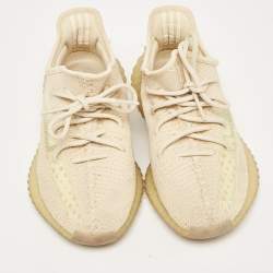 Pre Owned Yeezy x Adidas Cream Knit Fabric Boost 350 V2 Flax Sneakers Size 40
