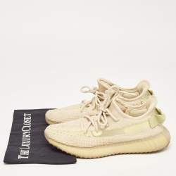 Pre Owned Yeezy x Adidas Cream Knit Fabric Boost 350 V2 Flax Sneakers Size 40