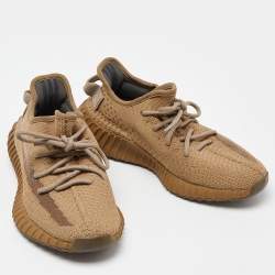Pre Owned Yeezy x adidas Brown Knit Fabric Boost 350 V2 Earth Sneakers Size 37 1/3