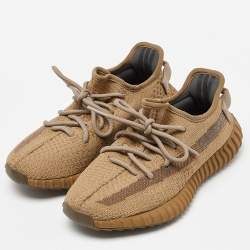 Pre Owned Yeezy x adidas Brown Knit Fabric Boost 350 V2 Earth Sneakers Size 37 1/3