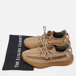 Pre Owned Yeezy x adidas Brown Knit Fabric Boost 350 V2 Earth Sneakers Size 37 1/3
