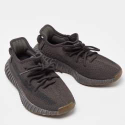 Pre Owned Yeezy x Adidas Black Knit Fabric Boost 350 V2 Cinder Sneakers Size 38