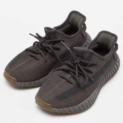Pre Owned Yeezy x Adidas Black Knit Fabric Boost 350 V2 Cinder Sneakers Size 38