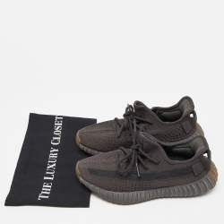 Pre Owned Yeezy x Adidas Black Knit Fabric Boost 350 V2 Cinder Sneakers Size 38