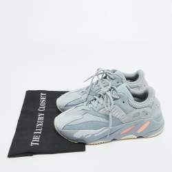 Pre Owned Yeezy x Adidas Grey/Blue Suede and Mesh Boost 700 Inertia Sneakers Size 40 2/3
