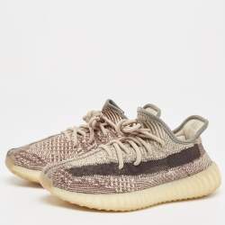 Pre Owned Yeezy x Adidas Brown/Beige Knit Fabric Boost 350 V2 Zyon Sneakers Size 38 1/3
