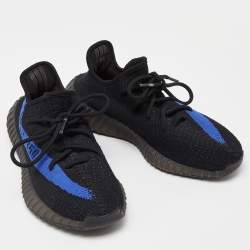 Pre Owned Yeezy x Adidas Black/Blue Knit Fabric Boost 350 V2 Dazzling Blue Sneakers Size 40 1/3